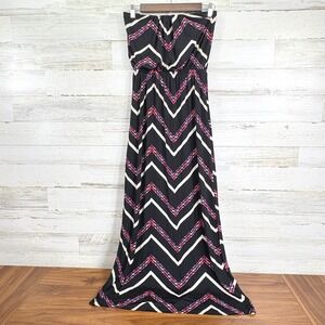 Three Pink Hearts Trixxi Strapless Chevron Maxi Dress Black Magenta White Small